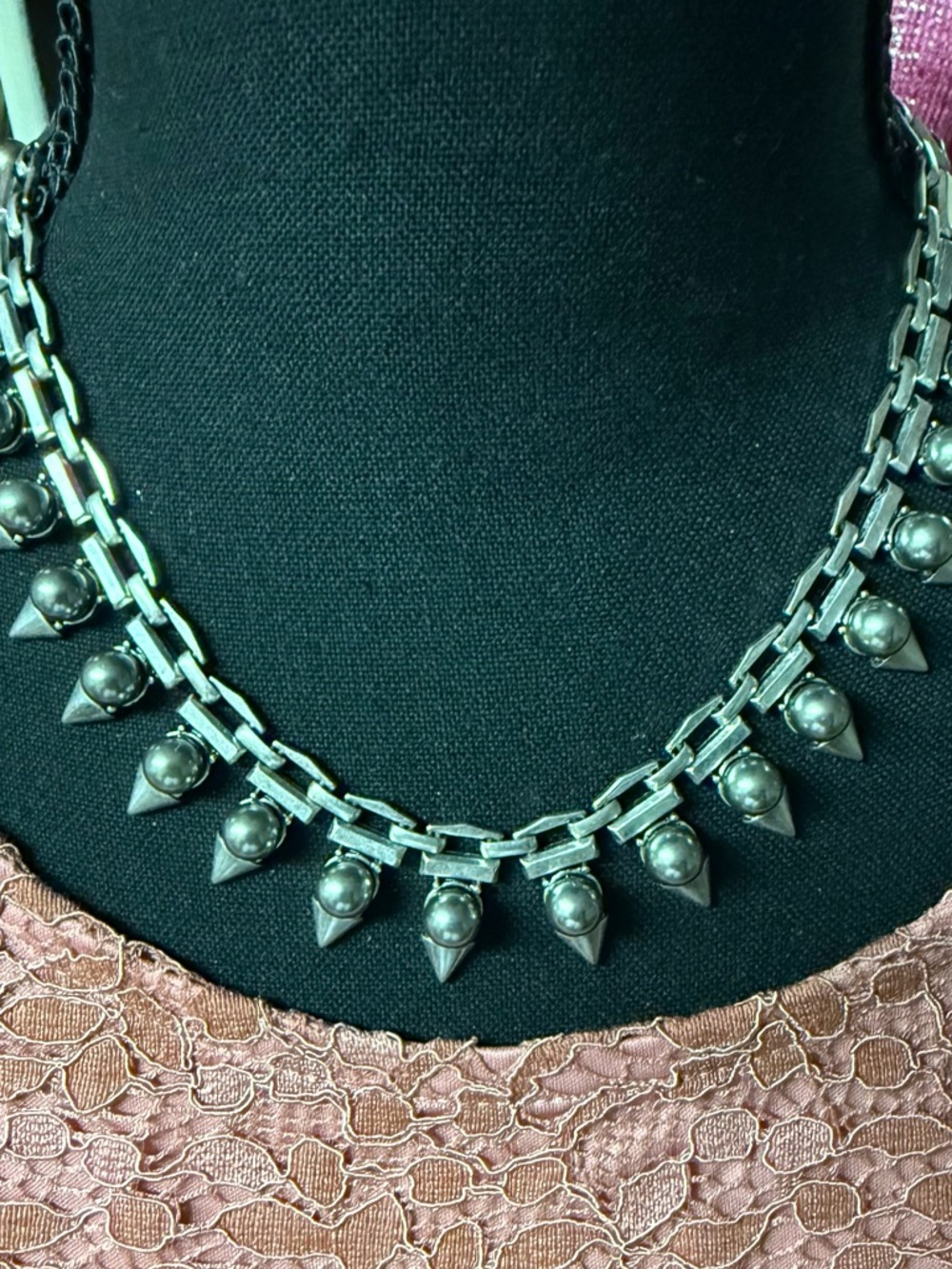 Stella & Dot Vintage Silver-Tone Spike and Pearl Collar Necklace